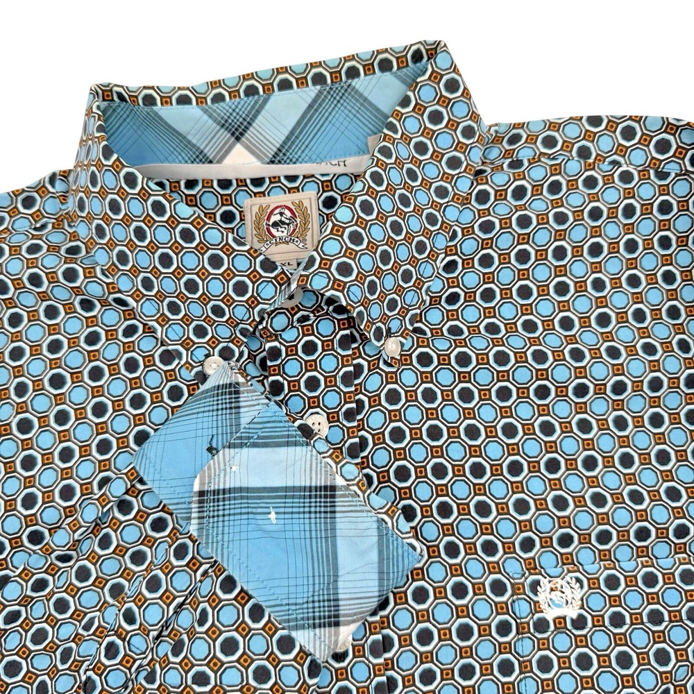 CINCH Shirt Western Men's XL Blue Geometric 100% Cotton Long‎ Sleeve Button-Down